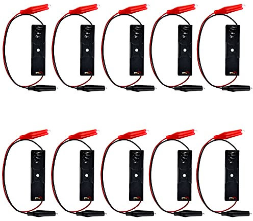 WMYCONGCONG 10 Stück 1 x 1,5 V Batteriehalter mit Krokodilklemmen, Kabel, Batteriehaltergehäuse mit Kabeln, Kunststoff-Batterie-Aufbewahrungsbox