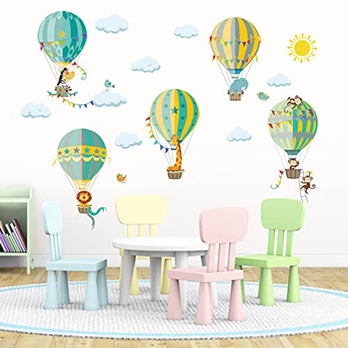 decalmile Wandtattoo Tiere in Heißluftballons Wandaufkleber Giraffe Affe Elefant Wandsticker Babyzimmer Kinderzimmer Wohnzimmer Wanddeko