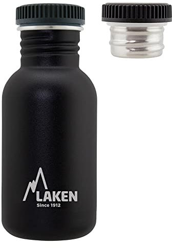 LAKEN Bottiglia Basic in acciaio inox con tappo a vite in acciaio e bocca larga 500 ml, nero