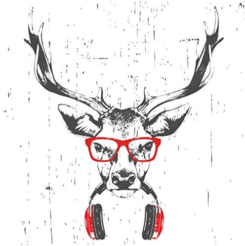 XIANGPEIFBH Druckplakat Leinwand Malerei Elch mit Brille und Kopfhörer Hip Hop-Stil Wandkunst Bild Inneneinrichtung für Schlafzimmer 40x40 cm / 15,7x 15,7 Kein Rahmen