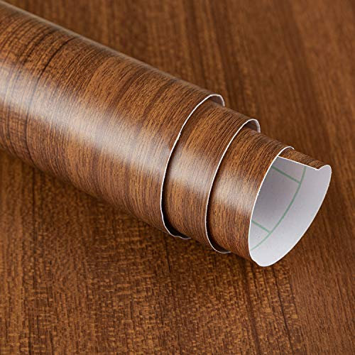 JSEVEM 40CM×10M Large Size Light Brown Walnut Wood Wallpaper Peel and Stick Waterproof Brown Walnut Wood Grain Contact Paper Vinyl Wrap Furniture Sticker for Kitchen Cabinets Table Wardrobe Cupboard