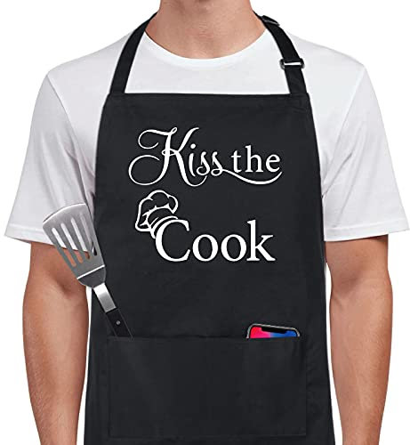 Xornis Delantal divertido de 100% algodón, para hombre y mujer, con 2 bolsillos para cocina, babero ajustable, delantales negros, regalos para el día del padre o aniversario de cumpleaños