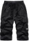 MakingDa 3/4 lange Herren-Shorts, unterhalb des Knies, Cargohose, 3/4 lange Shorts mit Reißverschlusstasche, kurze Hose, Schwarz , XL