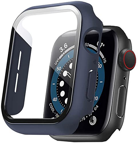 Miimall Funda para Apple Watch Series 6/SE/5/4 40mm 44mm con Protector de Pantalla Cristal Templado, Cubierta Completa PC Case Anti-Caída Anti-Rasguños para iWatch 44mm - Azul