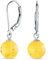 Einfache Runde Basis Edelstein Zitronengelb Bernstein 8MM Perlenkugel Tropfen Ohrringe Für Frauen Teenager Hebelverschluss .925 Sterlingsilber