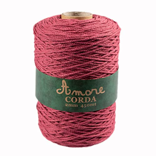 Corda 2mm Cotone (Lampone), Filo per Macramè, Cordino per Borse a Uncinetto e Fai da te, Filato per Uncinetto e Ferri Made in Italy, BORGO DE’ PAZZI FIRENZE