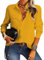 NONSAR Damen Bluse Elegant V-Ausschnitt Hemden Langarm Casual Arbeit Oberteile mit Knöpfen Hemd Lose Langarmshirt Einfarbig Tops(9337M,Gelb)