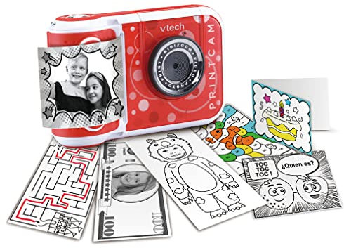 VTech - Kidizoom Print CAM roja, Cámara de Fotos instantáneas y vídeos para niños +5 años, Impresión Instantánea, Plantillas, Efectos y Marcos, Versión ESP
