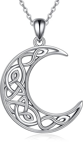 VONALA Keltischer Knoten Mond Halskette 925 Sterling Silber Mond Anhänger Kette Irland Schmuck Geschenke für Damen Mädchen (Keltischer Knoten Mond)