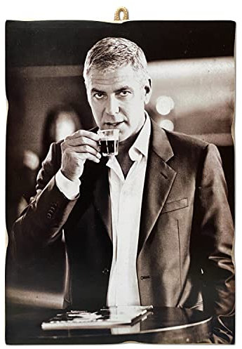 KUSTOM ART CUCUBA Bild im Vintage-Stil, Schauspieler und Kaffee, George Clooney, Druck auf Holz, 18 x 25 cm.