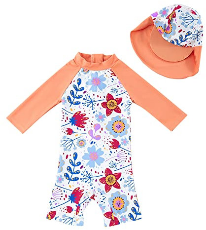 upandfast Baby Badeanzug mit Sonnenhut UPF 50+ Badebekleidung für Baby(Sonnenblume,6-9 Monate)