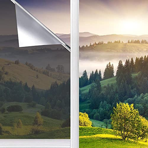 RobinEllis 99% UV-Schutz Selbsthaftend hohe privatsphäre leicht anzubringen Wärmeisolierung Sonnenschutz Blickdicht Büro zuhause reflektierende Spiegelfolie Installtionsschaber Silber 60 x 400