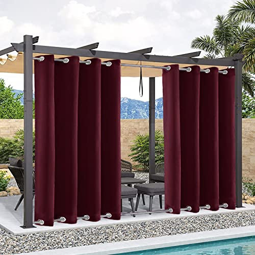 Wasserdicht Aussenvorhang 190x900, Vorhang Blickdicht, Sichtschutz Sonnenschutz Wasserdicht mit Ösen Oben und Unten für Balkon Garten Terrasse Pavillon - Rotwein