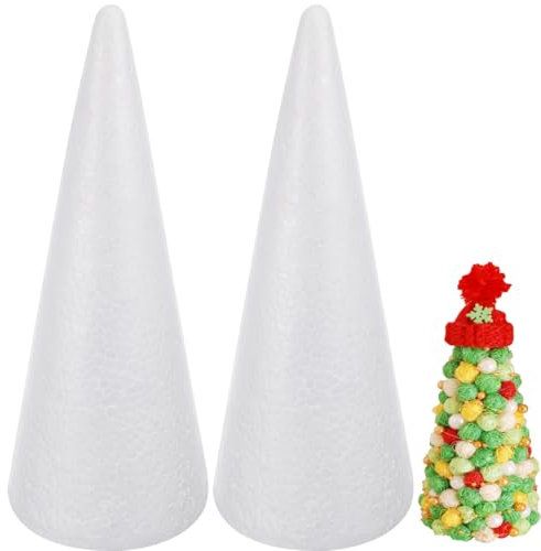 ERINGOGO 2pcs White Foam Cones for DIY Crafts Christmas Tree Cone for Florist Flower Arrangement Dessert Tower Decorations