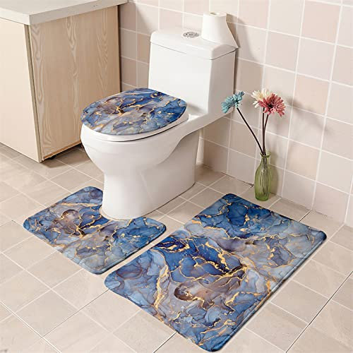 Badezimmerteppich Blau Gelb Badematte Set 3 Teilig Fußmatte rutschfest Saugfähig Badteppich Waschbar Fussmatte Teppich Schmutzfangmatte für Badezimmer