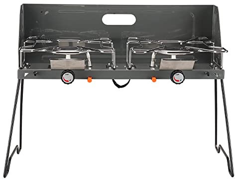 2,6-kW-Brenner-Camping-Ölheizungen, Faltbare und tragbare Camping-Mobilkochanlage, Doppelbrenner-Gaskocher für den Innen- und Außenbereich (Grey)