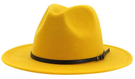 ZHINIAN Herren & Damen Vintage breiter Hut mit Gürtelschnalle verstellbare Outbacks Hüte Hut hoch, gelb, One size