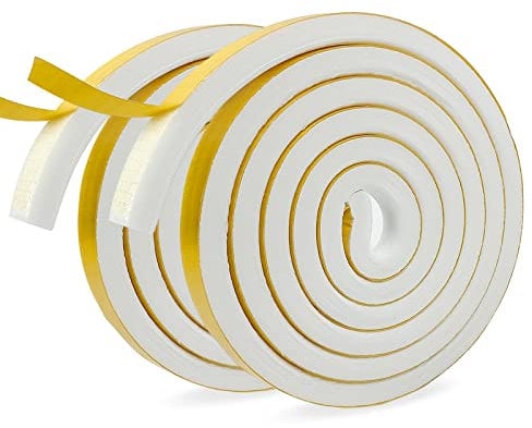 Self Adhesive Foam Tape, 12 mm(W) x 12 mm(D) Foam Seal Insulation Strip for Door Window Draught Excluder, White Weatherstriping Soundproofing Impact Resistant Tape(2m Long x 2 Rolls)