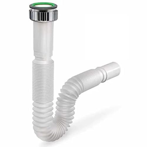 Tubo scarico jolly lavabo lavandino cucina 1'' pollice uscita 32 mm flessibile con ghiera in metallo + guarnizione lunghezza da 32 cm max 77 cm tramite soffietto estensibile in pvc