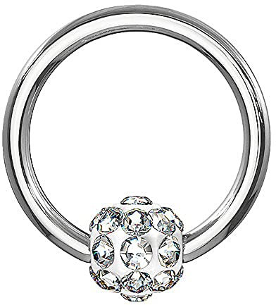 Taffstyle BCR Piercing Ring Septum Tragus Helix Ohr Nase Lippe Nasenpiercing Nasenring Ohrpiercing Intimpiercing Strass Glitzer Kristall Zirkonia Ferido Kugel Silber | Clear