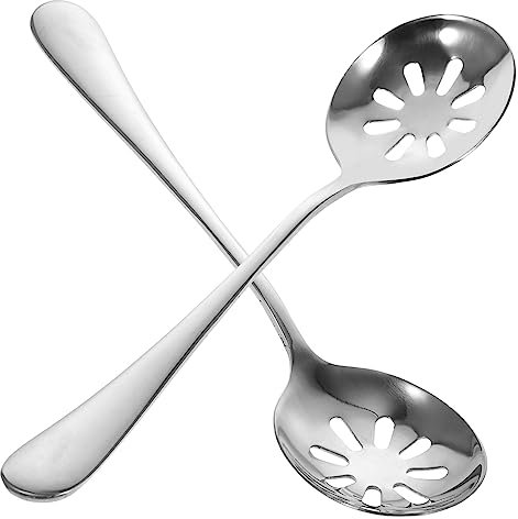 FELTECHELECTR 2pcs Stainless Steel Colander Slotted Serving Spoons Small Serving Spoons Skimmer Spoon Cooking Serving Spoons Mixing Spoon Metal Spoons Reusable Serving Spoons Buffet Perforation