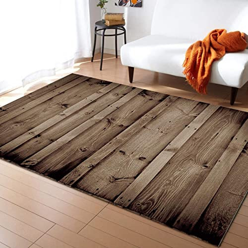 ZONOKI Vintage Braunes Bauernhofkorn Teppich, Traditionelle Outdoor-Streifen Im Used-Look Teppich Waschbar rutschfest, Teppich Wohnzimmer Kurzflor - für Wohnzimmer, Schlafzimmer, Eingang - 60 x 90 cm