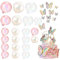 ZIOYA Tortendeko Kugeln 24 Stk Tortendeko Geburtstag Kugeln Cupcake Topper Bunte Transparent Ball + 10 Stk Schmetterlings Kuchendekorationen + 1 Stk Runde Geburtstagskarte für Die DIY Kuchendekoration