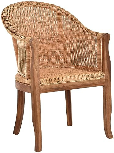 korb.outlet Rattan-Sessel mit Holzbeinen, Sessel aus echtem Rattan - Rattanstuhl Club (Natur mit Teakholz)