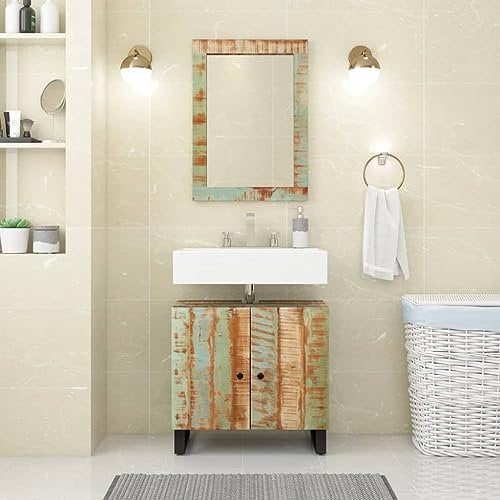 Homgoday Waschbeckenunterschrank Unterschrank Badezimmerschrank Waschtischunterschrank Badunterschrank Waschtisch Badschrank Badezimmer Altholz Massiv und Holzwerkstoff