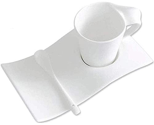 InDmar Ceramic Coffee Cup Set,Tea Set,Wave Shape Bone China Coffee Cup with Saucer Set, Personalised Coffee Mug Tea Cup Milk Cup Couple Cup,for Gift and Household (Size : 240ML)