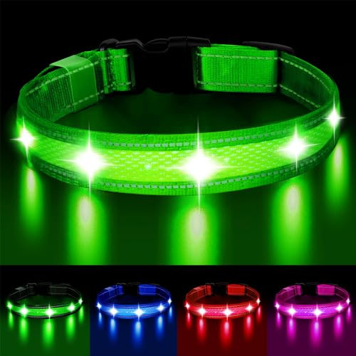 Light Up Dog Collar for the Dark, LED Dog Collar USB Rechargeable & Waterproof with 3 Flashing Modes, Super Bright Flashing Adjustable Dog Collars for Small Medium Dogs