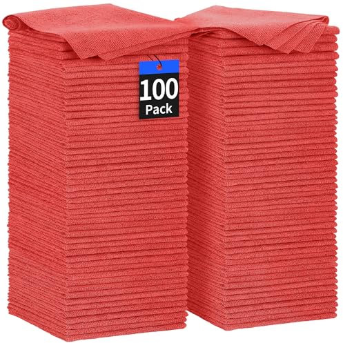 HOMERHYME Shop Towels Lappen, Mikrofaser-Reinigungstuch, saugfähig, fusselfrei, Mikrofaser-Handtücher für Mechaniker, Automobil, Industrie, Garage und Haushalt, 29,2 x 29,2 cm, Rot, 100 Stück