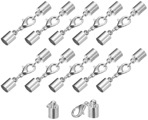 QUARKZMAN 10 Stück Kettenverschluss 6mm Lederkordel Endkappen mit Karabinerverschlüssen Verschluss für Armbänder Verschlüsse DIY Schmuckherstellung Herstellung Lederarmbändern, Rhodium Ton