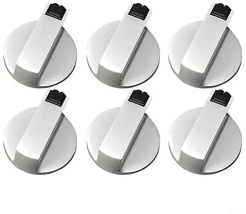 6 Pcs Gas Stove Control Knobs, 6mm Universal Oven Knob Gas Gas Hob Knobs Control Locks for Stoves Cooker, Silver