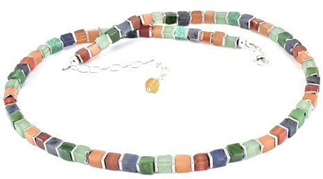 Edelstein-Würfel-Kette bunt mit Aventurin, Dumortierit, Prasem, Karneol und Hämatit