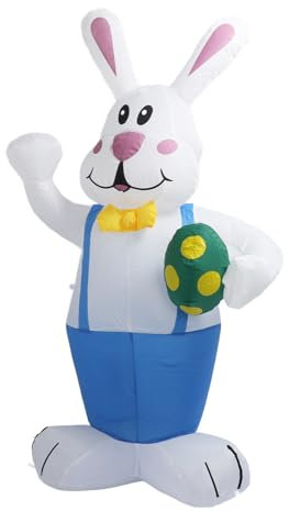 6,5 Fuß Aufblasbare Osterdekorationen für den Außenbereich, Aufblasbarer Osterhase und Bunte Eier, Aufblasbare Hofdekorationen, Riesiger Hase mit LED-Lichtern für Zuhause,
