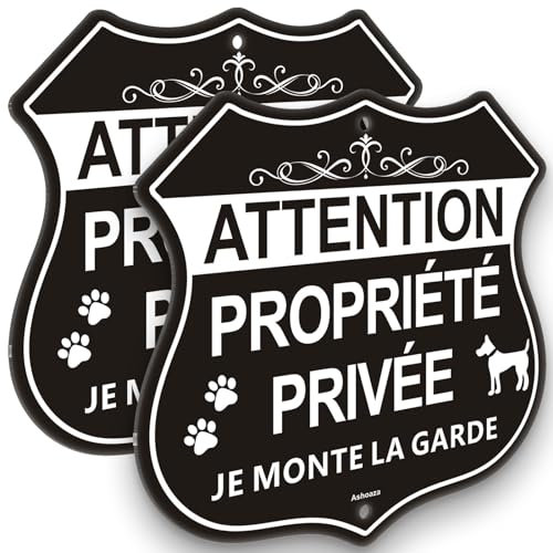 2 Pièce panneau attention au chien aluminium- Panneau propriété privée - Je monte la garde 20 x 20 cm - Plaque attention au chiens - Réfléchissant - Ashoaza défense d'entrer