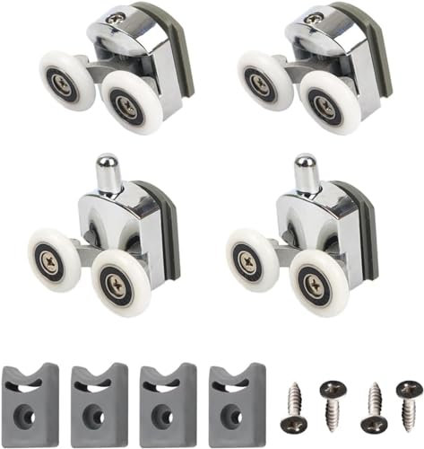 Rotelle curve per porta doccia, ruote per porta in vetro doccia, ruote di ricambio da 23 mm, ruote di ricambio per porte da doccia, ruote per porte curve del bagno (2 ruote superiori + 2 ruote