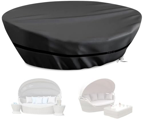 Sonneninsel Oval Abdeckung Wasserdicht,Schutzhülle Ovale Sonneninsel Winddicht,Abdeckung Oval mit Kordelzug und Verstellbare Schnallen,420D Oxford-Stoff Staubdicht (235*150*45/85cm,Schwarz)