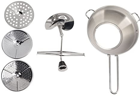 XIASABA Mulino Passatutto per alimenti in acciaio inossidabile Schiaccia Verdure in Acciaio Inox Schiacciapatate Manuale Versatile Passatutto Acciaio Inox con 3 Setaccio per Marmel