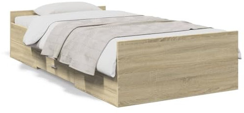 SECOLI Bett mit 2 Schubladen 100x200, Modernes Holzwerkstoff Bett mit Stauraum, Eiche, Sonoma-Eiche, 203 x 102 x 40 cm, Matratze 100 x 200 cm (ohne Matratze)