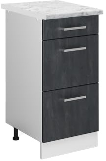 Vicco Schubladenschrank R-Line, Schubladenschrank für die Küche, Schwarz Beton, 40 cm AP Marmor