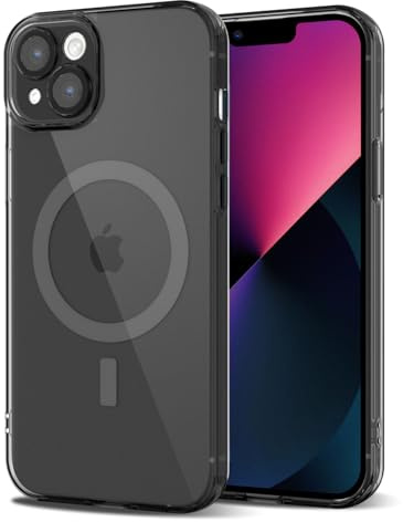 Svanove for iPhone 13 Mini Case Clear Compatible with Magsafe, Transparent Magnetic Magnet Mag Case, Cute Slim Thin Silicone Grip & Shockproof Camera Cover Drop Protection Bumper, Black