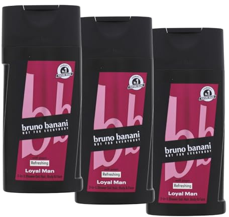 3x Bruno Banani Loyal Man je 250ml 3 in 1 Duschgel für Körper, Haare und Gesicht