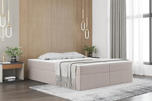 Fun Möbel Boxspringbett Dachschräge Bett PRIMA Stoff Soro in Überlänge (Creme, 200x220 cm)