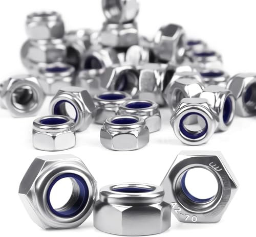 100 Pièces Ecrou M8 Inox A2 V2A Ecrou Inox M8 Ecrou Frein Hexagonal de Blocage en Nylon DIN 985 Écrous Autobloquant Nylstop Boulon Ecrou Filetage Métrique pour Boulon Vis M8 Pliants Armoires Bricolage