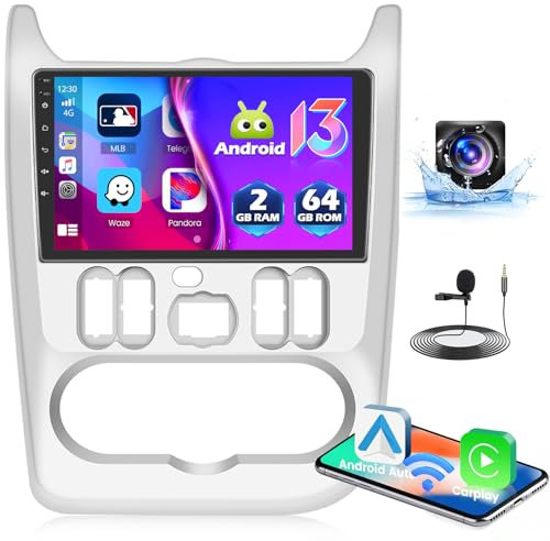 für Renault Logan 1 Sandero 2009-2015/Dacia Duster 2010-2017, 2+64G Hikity Autoradio Android mit Carplay Wireless Android Auto, 9 Zoll Touch Display Radio mit Bildschirm GPS Bluetooth FM RDS