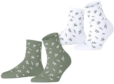 ESPRIT Damen Socken Twig W Sso Baumwolle gemustert 2 Paar, Mehrfarbig Green White 0090, 35-38