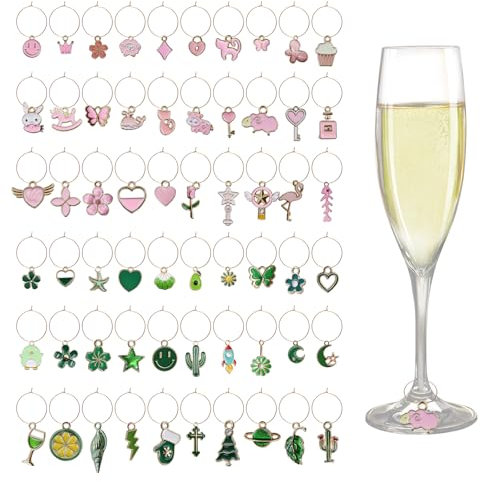 INNAL 60 Pcs Marque Verre Charmes de Verre à Vin Breloques pour Verre à Vin Breloques pour Verres à Vin pour Fêtes Marqueurs de Boisson Décorations de Verres à Vin