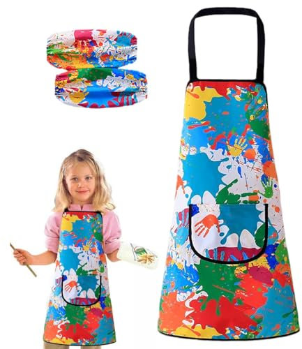 EIHI Kit de Delantal de Pintura Infantil,con 2 Mangas para Pintar,Delantal de Pintura Infantil con Bolsillo,para 120-140 CM Niña/Niño,Pintura,Escuela,Hogar